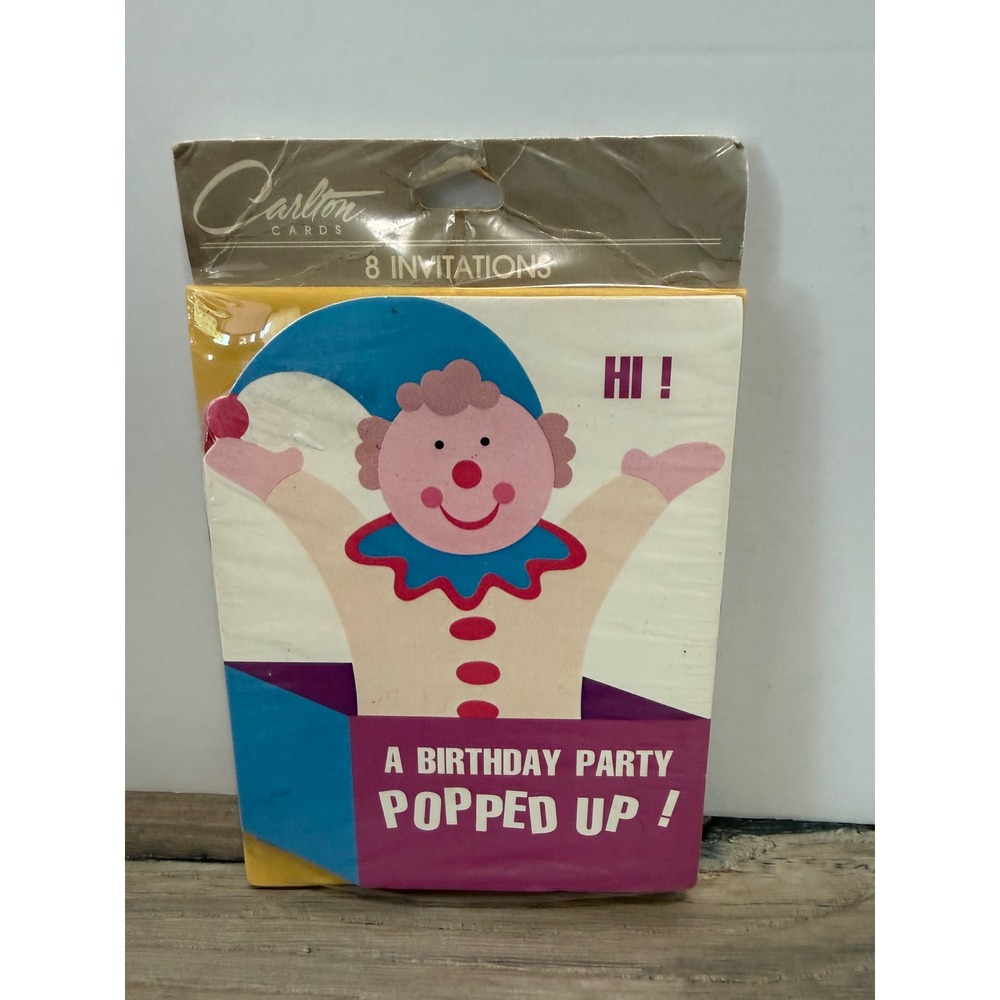 Vintage 1987 Carlton Cards Birthday Party Invitations Jack-in-the-Box Clown 8ct